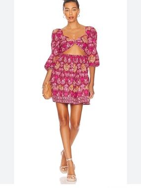 Love the Label Elisa Dahlia Fuschia Print Cutout Mini Dress